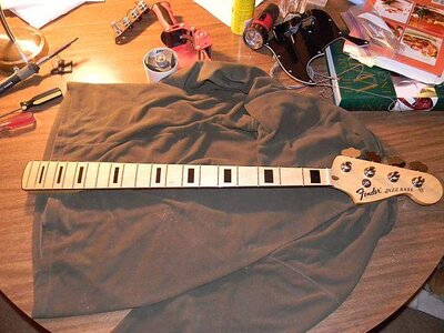 Blocked and Bound Allparts Jazz bass neck with Fender Decal!