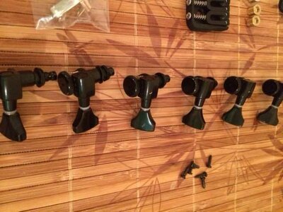 hipshot bridge, hipshot tuning machines, glendale ferrules, knobs, nut and more