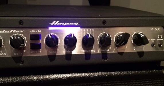 Ampeg PF-500 head with gig bag and cable