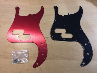 Two Brand New P-Bass Pickguards - Red Aluminum + 3 Ply B/W/B