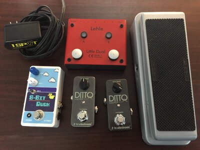 LowEnd True-Voice, CE Ditto, VT Deluxe, Tyrant Subsonic Wah, 8-Bit Duck, Lehle Little Dual, OneSpot