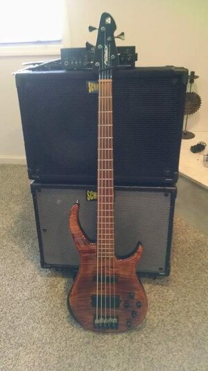 Beautiful flame-top USA-made 5-string Peavey Millennium Plus