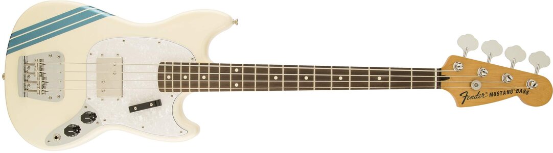 Fender Pawn Shop Mustang Bass- Olympic White w/ Stripe