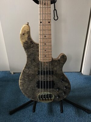 Lakland 55 94 Chestnut Burl Top, Flamed neck, Birdseye fingerboard. Last Chance Sale!