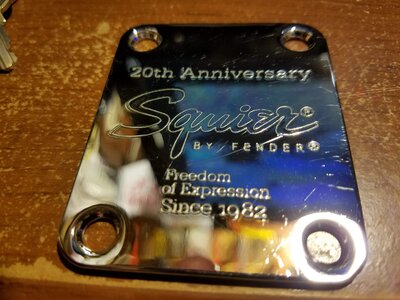 $12.50 Squier 20th Anniversary by Fender  Neck Plate PLEASE See my other posts