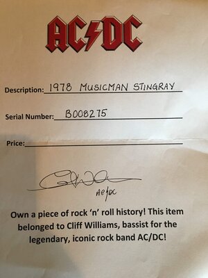 AC/DC owned Music Man Stingray 1978