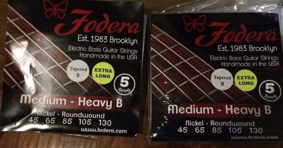 3 sets of Fodera Medium Nickel Roundwound strings, 5 string extra long tapered B