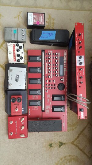 MXR M196 A/B Box $50, MXR M-102 $40, Medusa Red Witch Chorus $170, Satchurator$40, Boss GT-6B & BBE