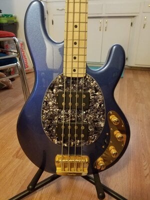 Blue and Gold Ernie Ball MusicMan Stingray