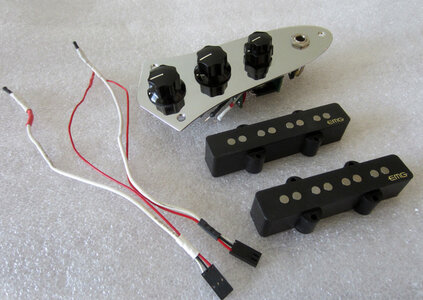 EMG JV set with BTC, & ABCX (Active blend) mounted on J Bass control plate-solderless