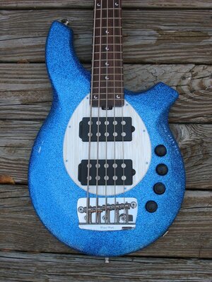 Musicman Bongo 5HH - Marty Bell Western Blue big sparkle/flake finish