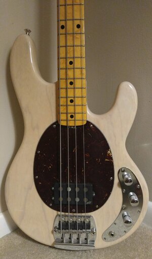 2013 Musicman Stingray Classic (trans-white aka Mary Kaye body, roasted birdseye neck)