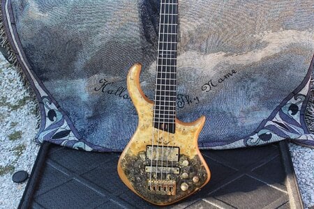 Custom DM Warrior Buckeye Burl loaded....Trade to STR 5 string bass