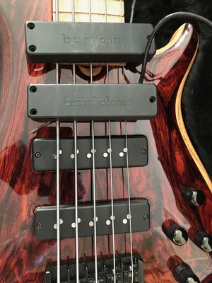 2 sets of 18mm Roscoe Nordstrand Big Singles and Roscoe Bartolini Dual COil pickups.