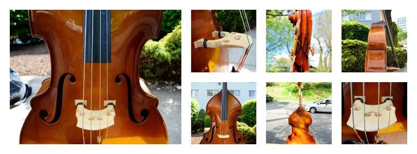 3/4 Carved Top Bass with Case, Bow, and Wheel