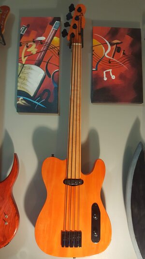 Custom Fretless Tele Style  "PUNK'N BASS", Orange and Black