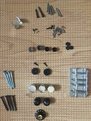 Misc. Hardware - Fender Bridge, String Retainers, Knobs, Strap Buttons, Screws