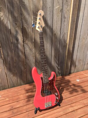 Fiesta red CV P bass with medium scale (32 inch) Lowe conversion neck