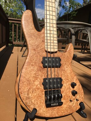 Tom Clement Kim #404 Maple Burl/Birdseye Fender Jazz inspired bass Nordstrand 4.4 Quad Coil Pickups