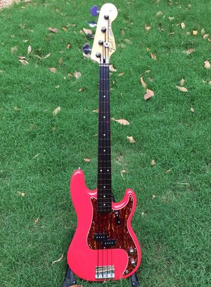 Fretless P-Bass: Fiesta Red w/Rosewood Fingerboard - Sold pending payment.