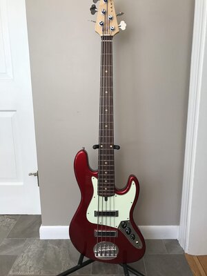 Reduced. Like new Lakland J Sonic 5 string, beautiful candy apple red