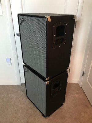 Pair of Fender Rumble 2x10 v3 Bass Cabinets w/ Covers