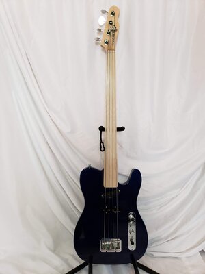 Custom Fretless Bass Guitar, Dark Blue Metallic by The Lord's Neck Shop