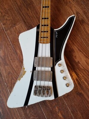 Sandberg Forty Eight - Hardcore Aged Reserve - Virgin White w/ Stripes, Blocks, Matching Headstock