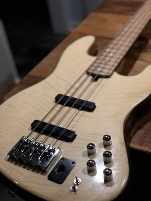 Price Drop: RARE Curly Holly Top LEJ LowEnd Jazz Bass w/ GraphTech Ghost MIDI and Piezo Built IN!!