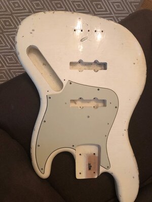 MJT Jazz Bass Body, Olympic White with Mint Pickguard