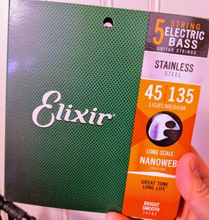 Elixir 14782 Stainless Steel Nanoweb Coated 5 String Bass Strings Light Medium 45-135