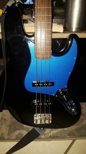 Custom Blue refinish fender MIM jazz pickguard