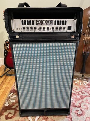 Custom built fEARful 15/6/1 with Fender style grill and a Fender TB-1200 amp with rack case