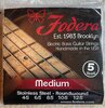 Fodera stainless strings.  medium.  45 65 85 105 125