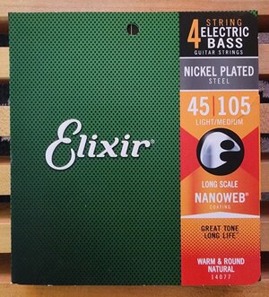 Elixir Nanoweb Nickel Plated Steel 4-String Bass Strings, Light/Medium (.045-.105)