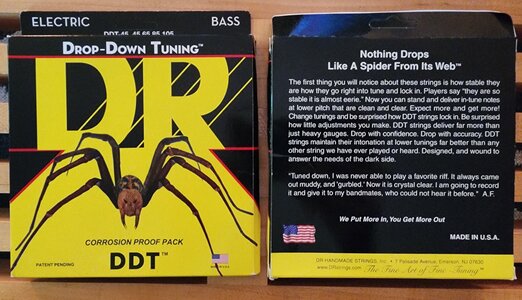 TWO SETS DR Strings DDT-45 Drop-Down Tuning Stainless Steel Bass Guitar Strings - .045-.105 Medium