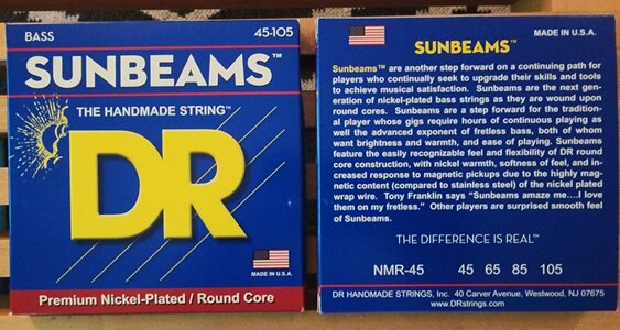 TWO SETS DR Strings NMR-45 Sunbeams Nickel-Plated Bass Guitar Strings - .045-.105 Medium