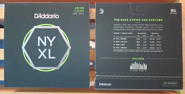 TWO SETS D'Addario NYXL45105 Nickel Wound Steel Core Bass Guitar Strings, Light/Medium (.045-.105)