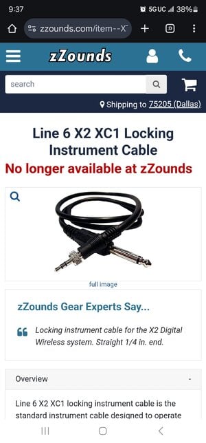 Line 6 x2 XC1 locking cable 1/8"-1/4" straight