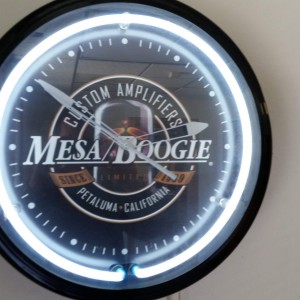 The clock on the wall at Mesa Boogie's factory in Petaluma